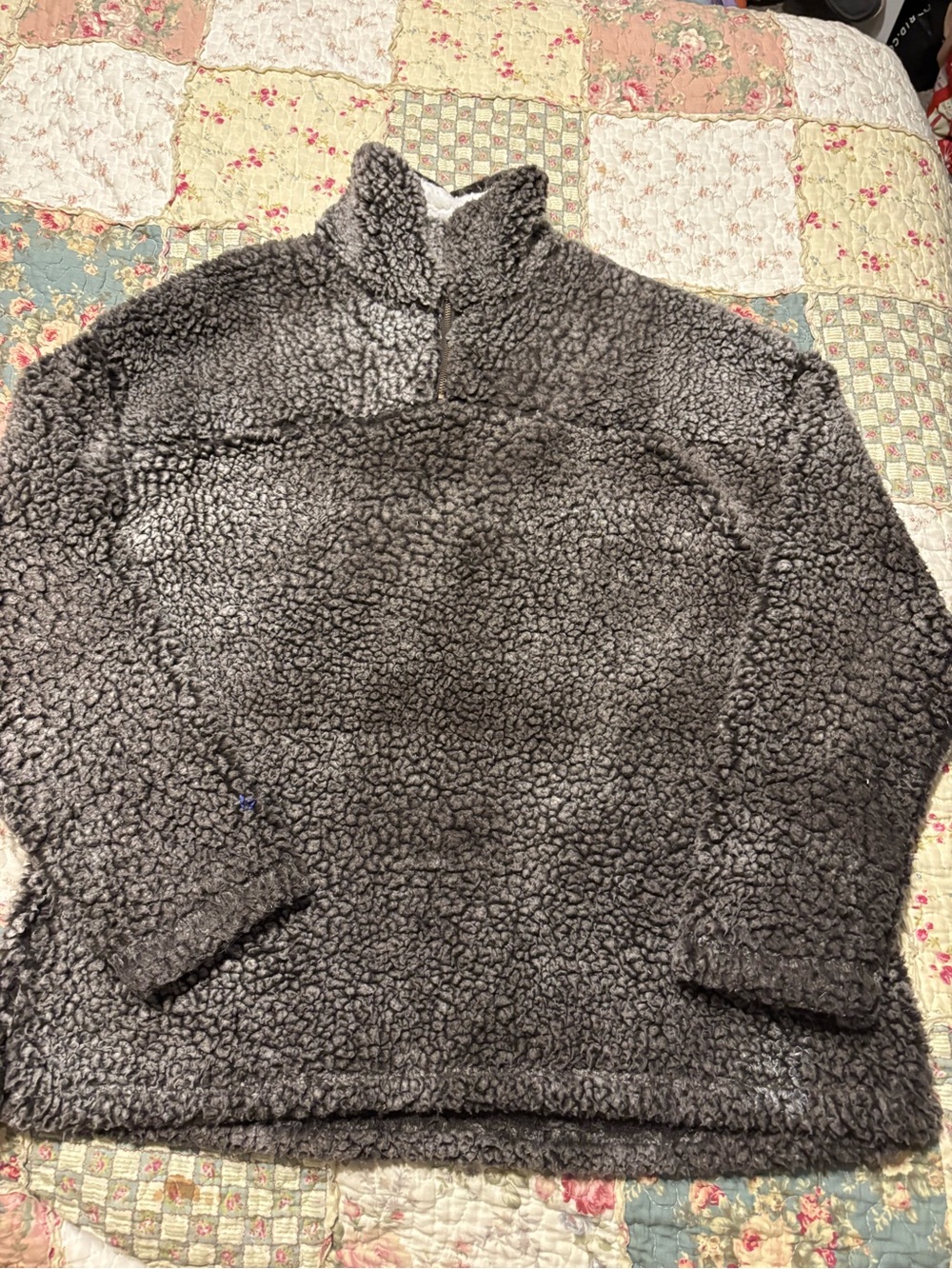 Peach Love California Gray Sherpa Cowl Neck Pullover Small